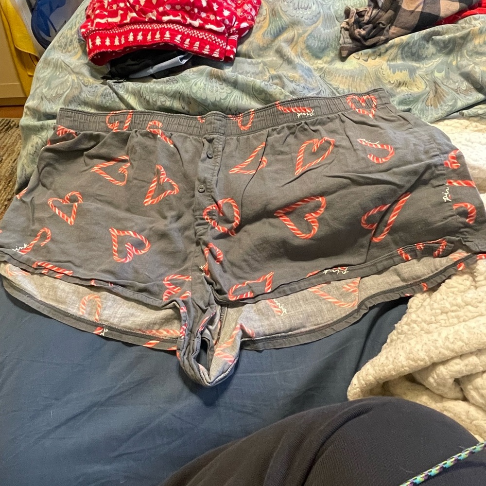 Gray Shorts with Red Heart Pattern